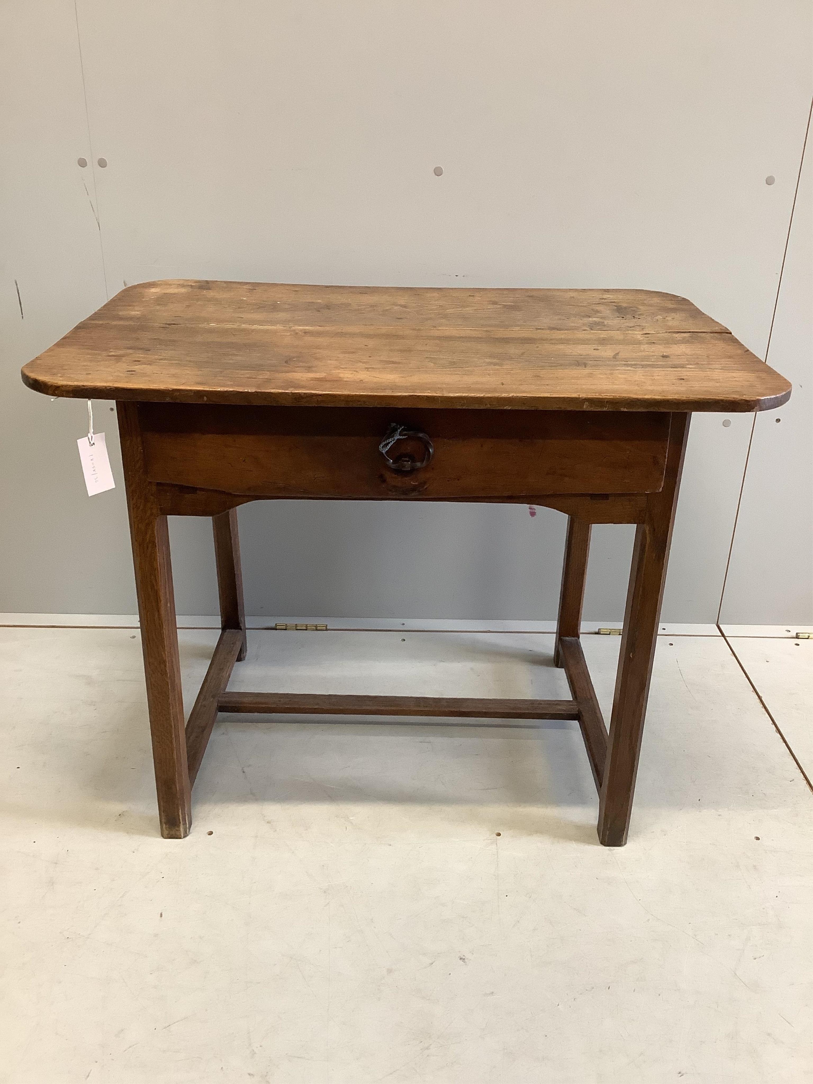 A small 19th century French elm side table, width 93cm, depth 62cm, height 72cm. Condition - fair
